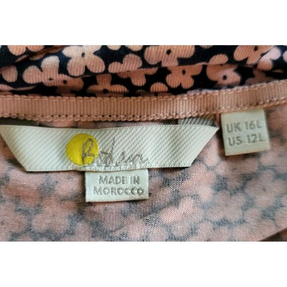 Boden Pink Navy Floral Short Sleeve Stretchy Lightweight Midi Dress Sz 12L - Picture 7 of 8